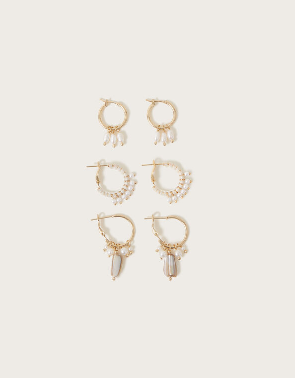 Pearl Hoop Earrings Set of Three, , large