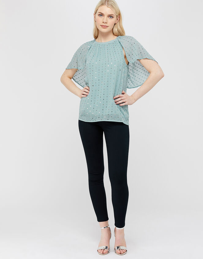 Dottie Sequin Cape Sleeve Top, Blue (BLUE), large