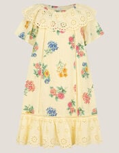 Sasha Floral Broderie Dress, Yellow (YELLOW), large