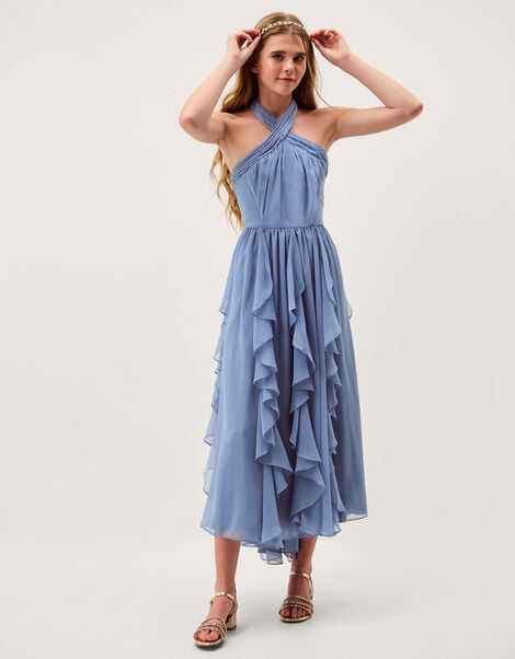 Arizona Halter Ruffle Prom Dress, Blue (PALE BLUE), large