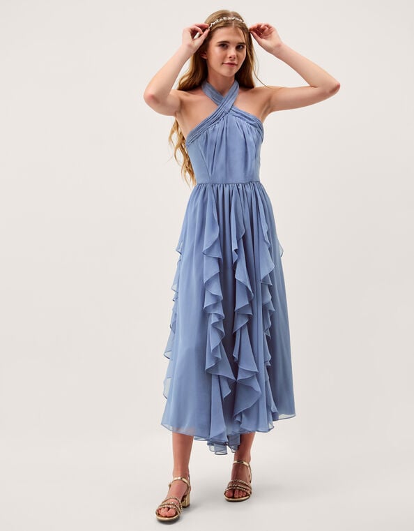 Arizona Halter Ruffle Prom Dress, Blue (PALE BLUE), large