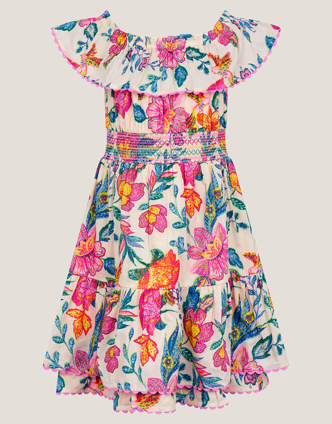 Milena Floral Print Bardot Dress, Ivory (IVORY), large