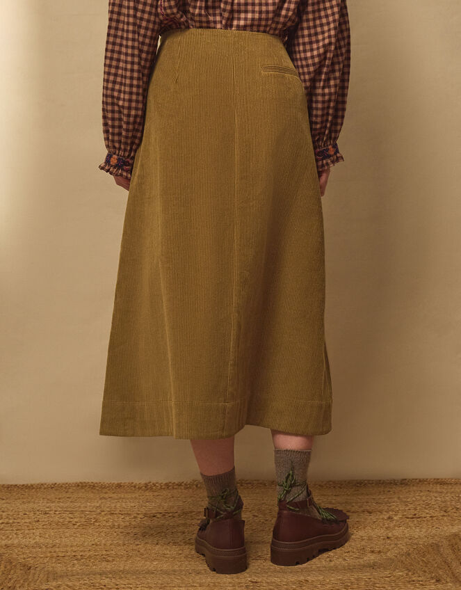 East Heema Cross Stitch Corduroy Midi Skirt, Green (OLIVE), large