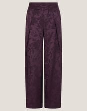 Rory Floral Satin Wide Leg Trousers, Purple (PURPLE), large