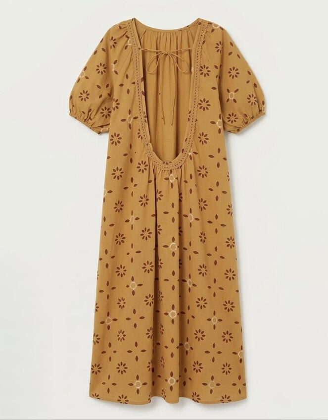 Par & Escala Romance Backless Print Maxi Dress, Camel (CAMEL), large