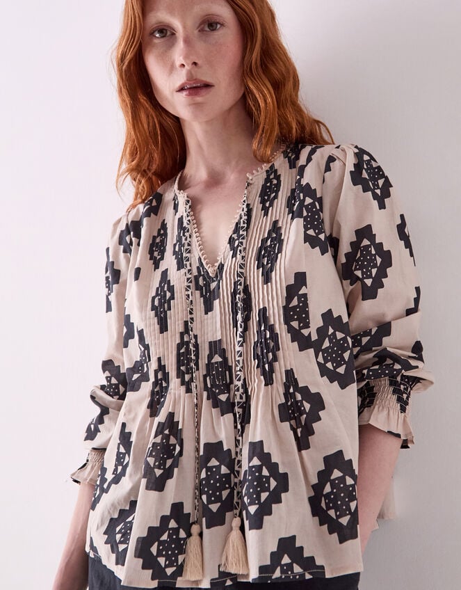 East Kaira Monochrome Cotton Top, Black (BLACK WHITE), large