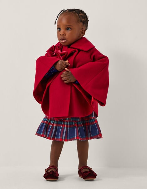 Baby Velvet Bow Cape Coat, Red (RED), large