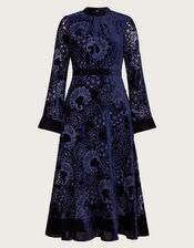 Eva Floral Velvet Midi Dress, Blue (NAVY), large