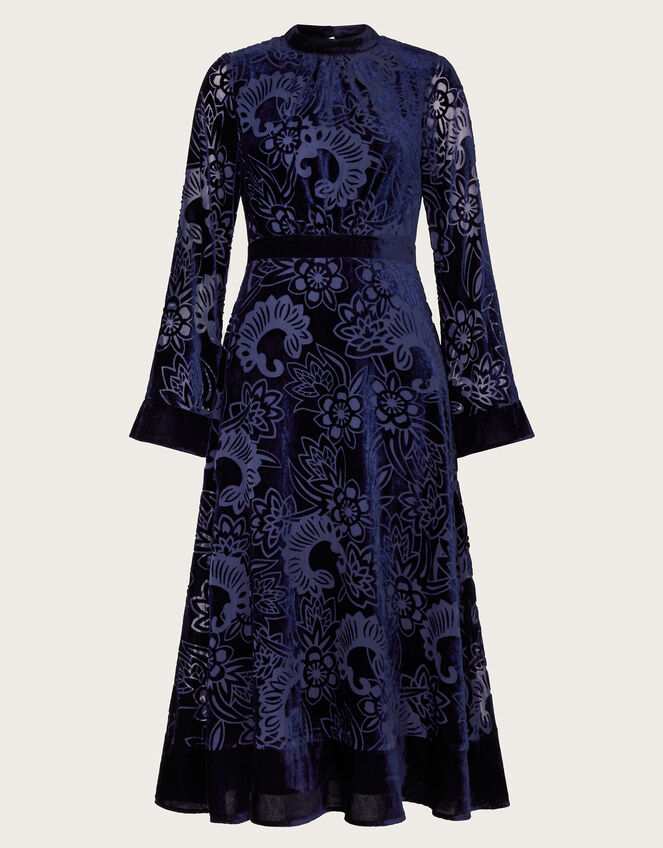 Eva Floral Velvet Midi Dress, Blue (NAVY), large