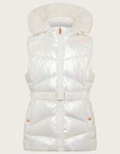 Iridescent Puffer Hooded Gilet, Ivory (IVORY), large
