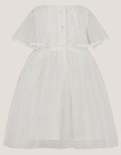 Baby Flutter Sleeve Floral Embroidered Tulle Dress, Ivory (IVORY), large