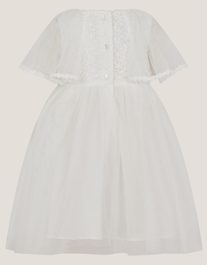 Baby Flutter Sleeve Floral Embroidered Tulle Dress, Ivory (IVORY), large