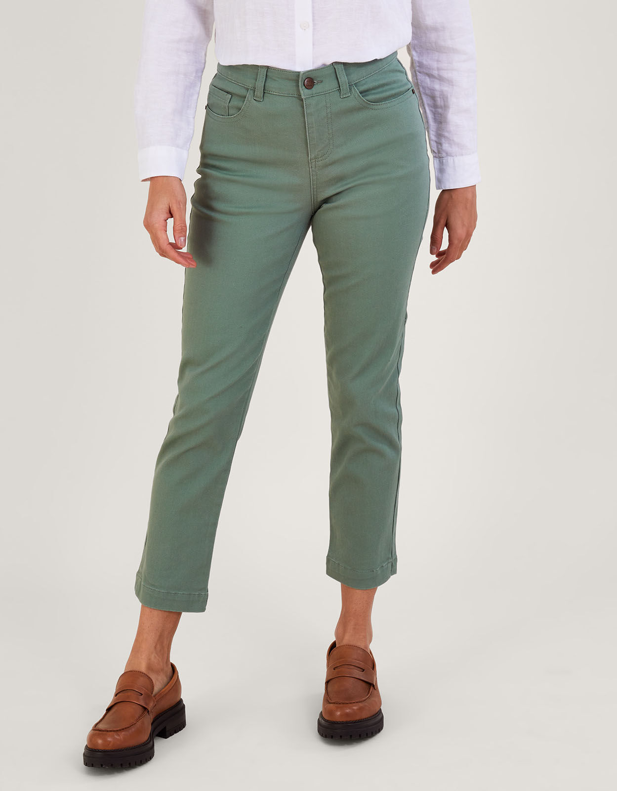 Safaia Cropped Skinny Jeans in Sustainable Cotton Green Trousers