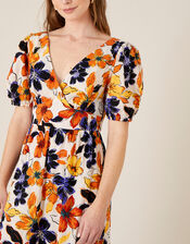 Floral Maxi Dress in Pure Cotton, Orange (ORANGE), large
