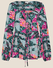 Patch Print Jersey Long Sleeve Top, Multi (MULTI), large