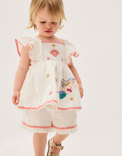 Baby Mermaid Embroidered Top & Shorts, Ivory (IVORY), large