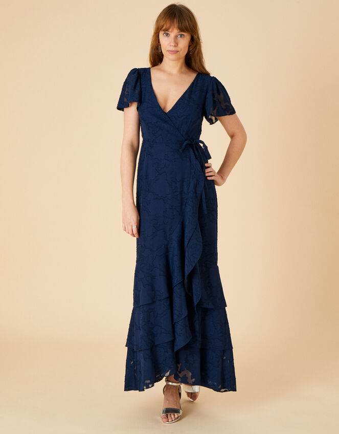 Naomi Frill Wrap Maxi Dress, Blue (NAVY), large