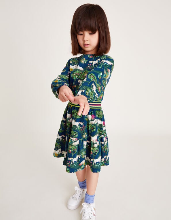 Unicorn Long Sleeve Jersey Dress, Blue (NAVY), large