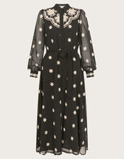 Fiori Embroidered Shirt Dress, Black (BLACK), large
