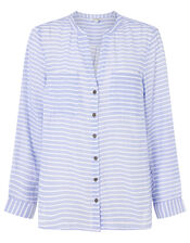 Stacy Stripe Shirt in Linen Blend, Blue (BLUE), large