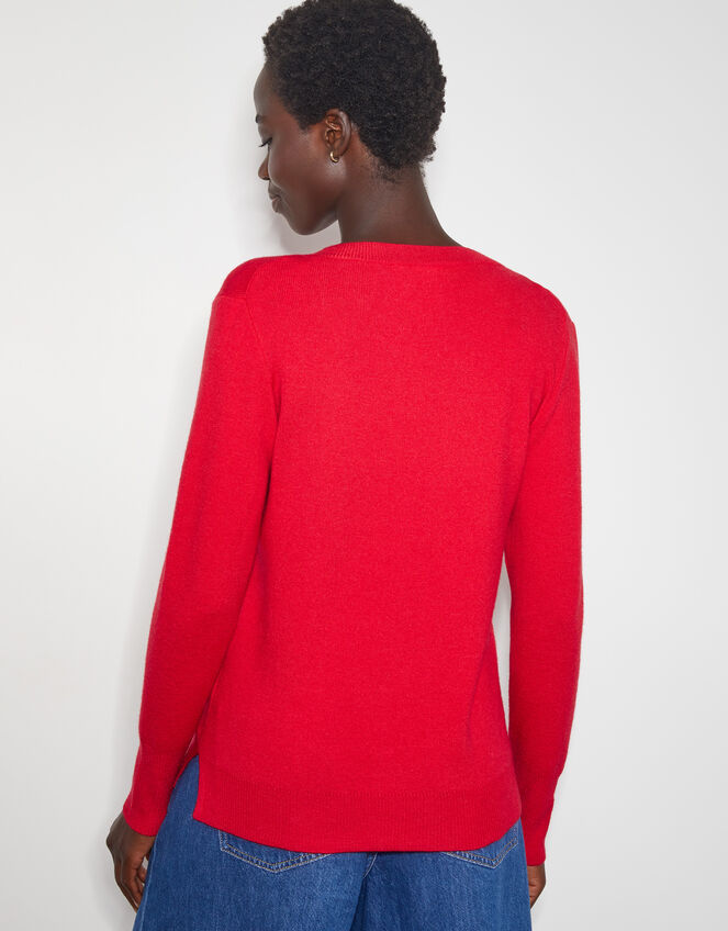 Eva Embellished Neck Jumper, Red (RED), large
