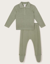 Newborn Knitted Top and Leggings Set, Green (GREEN), large
