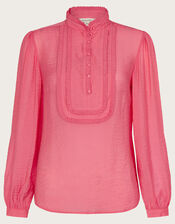Liz Textured Bib Plain Blouse, Orange (CORAL), large