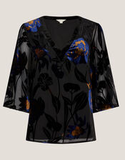 Giselle Floral Devoré Top, Blue (MIDNIGHT), large