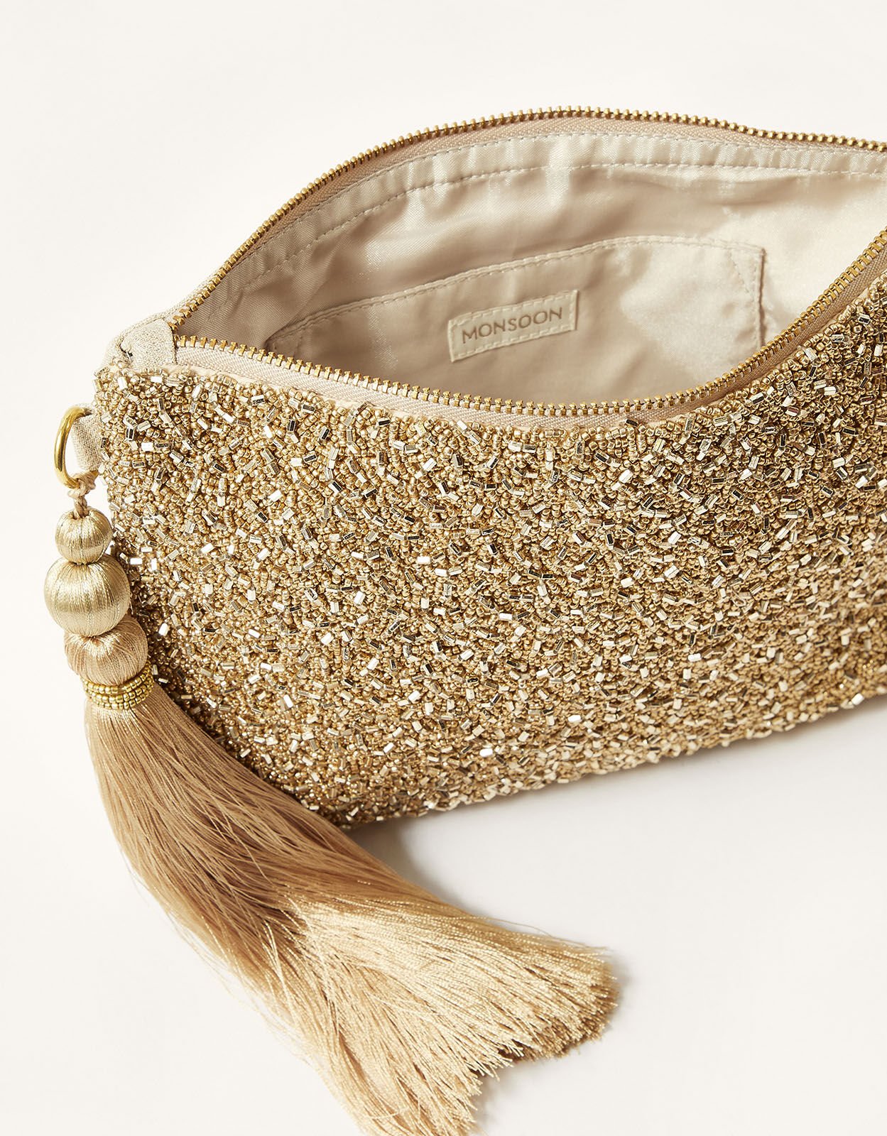 Gold beaded best sale clutch bag