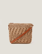 Amber Raffia Crochet Cross-Body Bag, , large