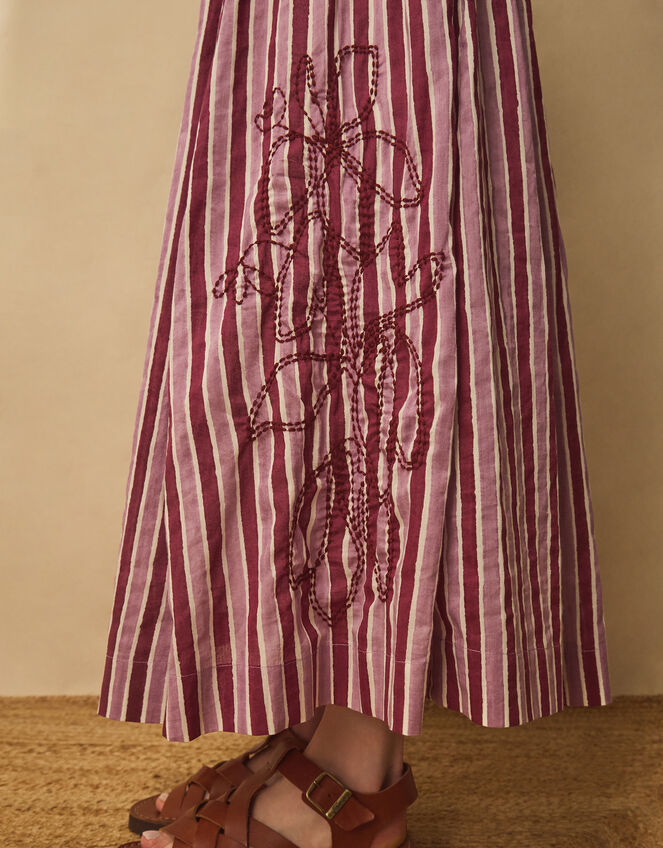 East Vika Hand-Woodblock Stripe Maxi Skirt, Red (BERRY), large