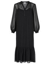 Dobby Devore Midi Dress, Black (BLACK), large