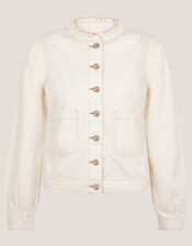 Louisa Frill Denim Jacket, Natural (ECRU), large