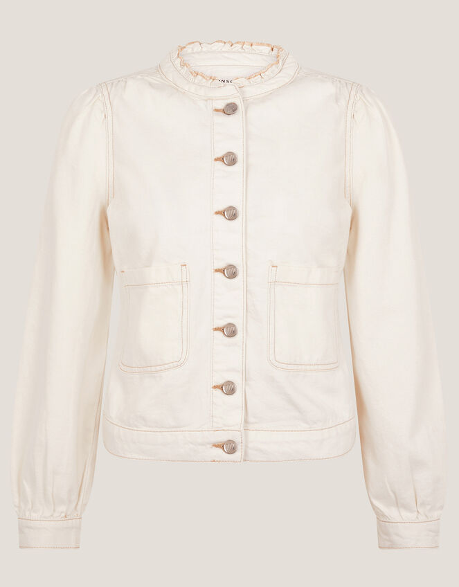 Louisa Frill Denim Jacket, Natural (ECRU), large