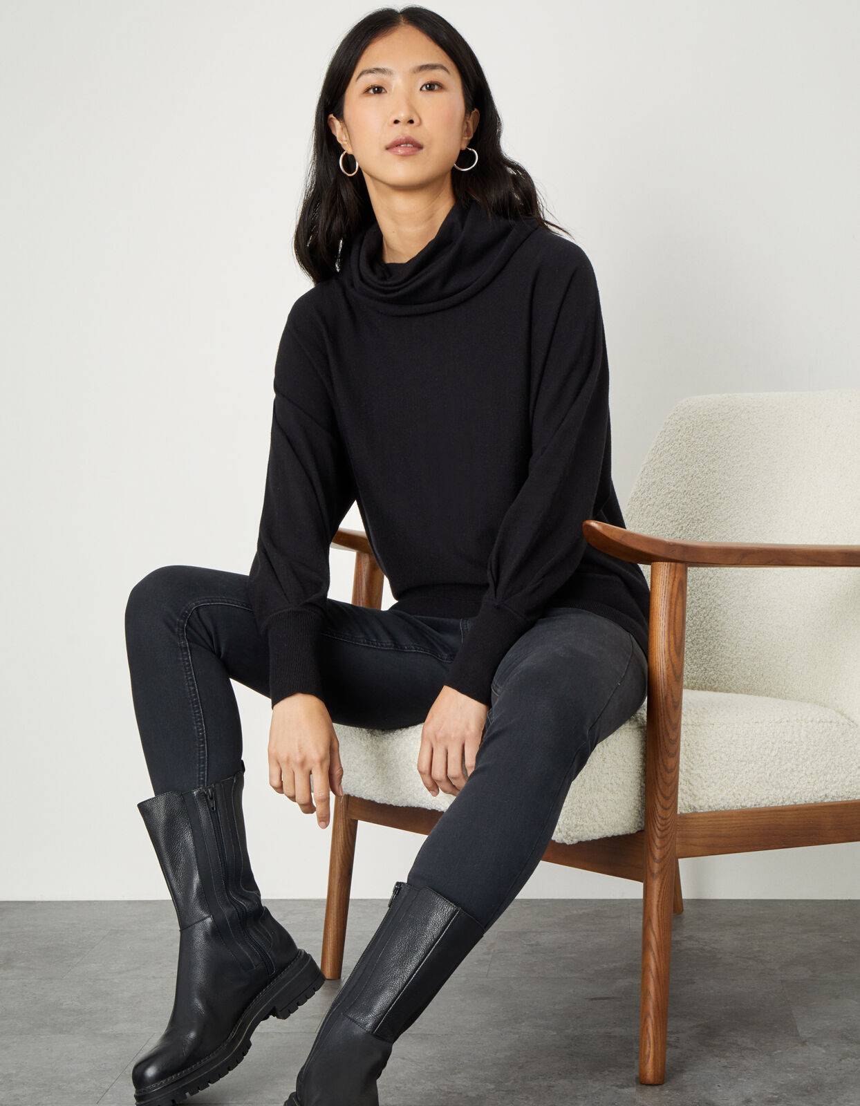 Curved Hem High Neck Jumper Black Jumpers Monsoon ROI