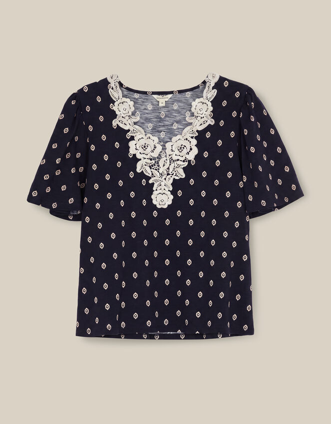Janey Printed Jersey Top, Blue (NAVY), large