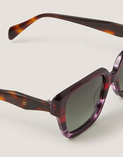 Acetate Tort Angled Square Sunglasses, , large