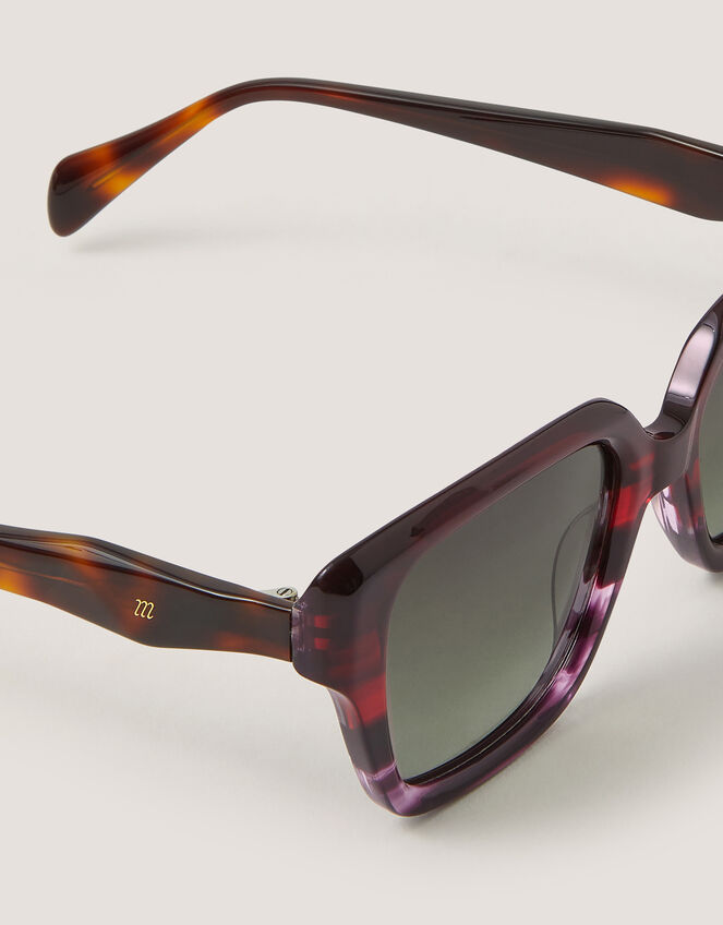 Acetate Tort Angled Square Sunglasses, , large