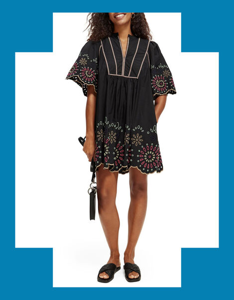 Scotch and Soda Broderie Mini Dress, Black (BLACK), large