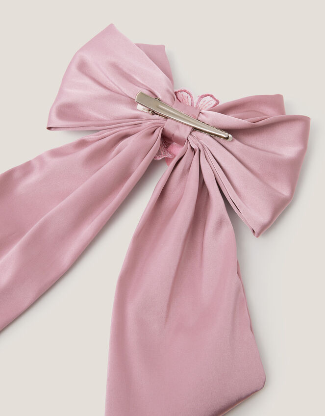 Rebecca Flower Satin Bow Hair Clip, , large