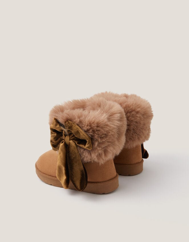 Baby Bow Faux Fur Boots, Tan (TAN), large