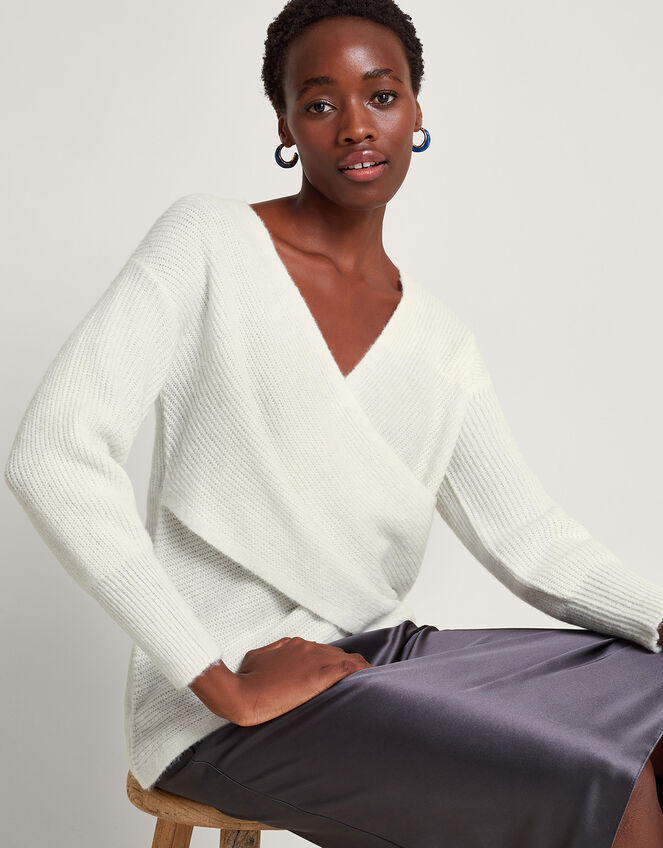 Pippa Wrap Sweater, Ivory (IVORY), large