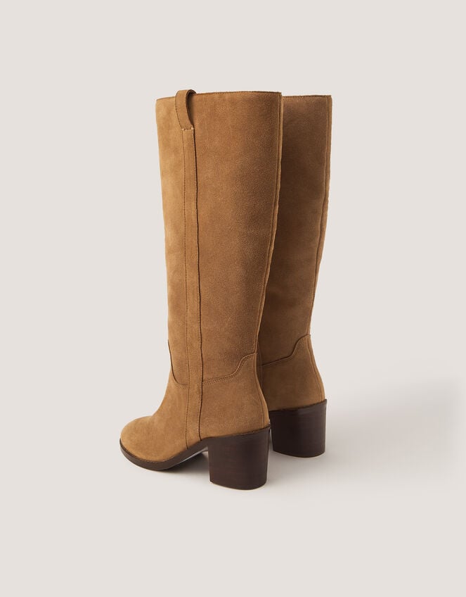 Isla Suede Knee High Heeled Boots, Tan (TAN), large