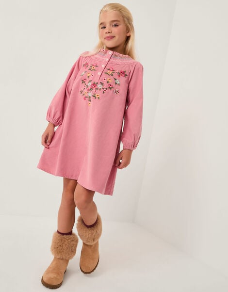 Floral Embroidered Corduroy Dress, Pink (PINK), large