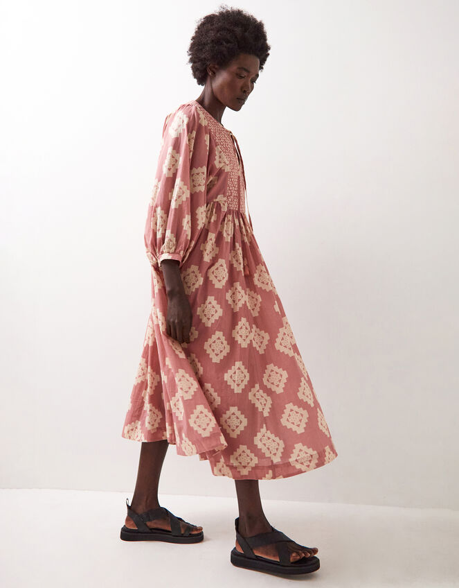 East Kaira Geometric Midi Smock Dress, Pink (BLUSH), large