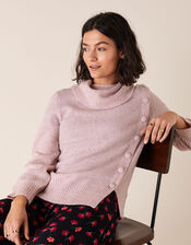 High Neck Button Side Jumper, Pink (PINK), large
