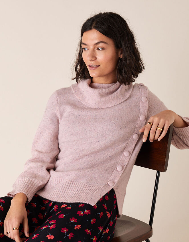 High Neck Button Side Jumper, Pink (PINK), large
