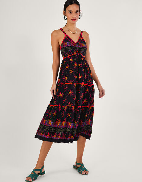 Geometric Print Jersey Sundress, Black (BLACK), large