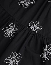 Puff Sleeve Floral Embroidered Dress, Black (BLACK), large