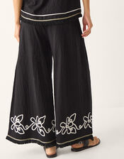 Sara Embroidered Wide Leg Pants, Black (BLACK), large